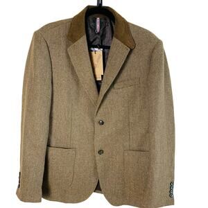Paul Jones Sz M Wool Herringbone Sport Coat Blazer Jacket Brown Corduroy Collar